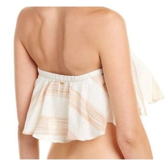 PILYQ Top Tub Crop Size XS/S Ivory Beige Ruffle Cotton Mila Strapless‎ - Picture 2 of 8